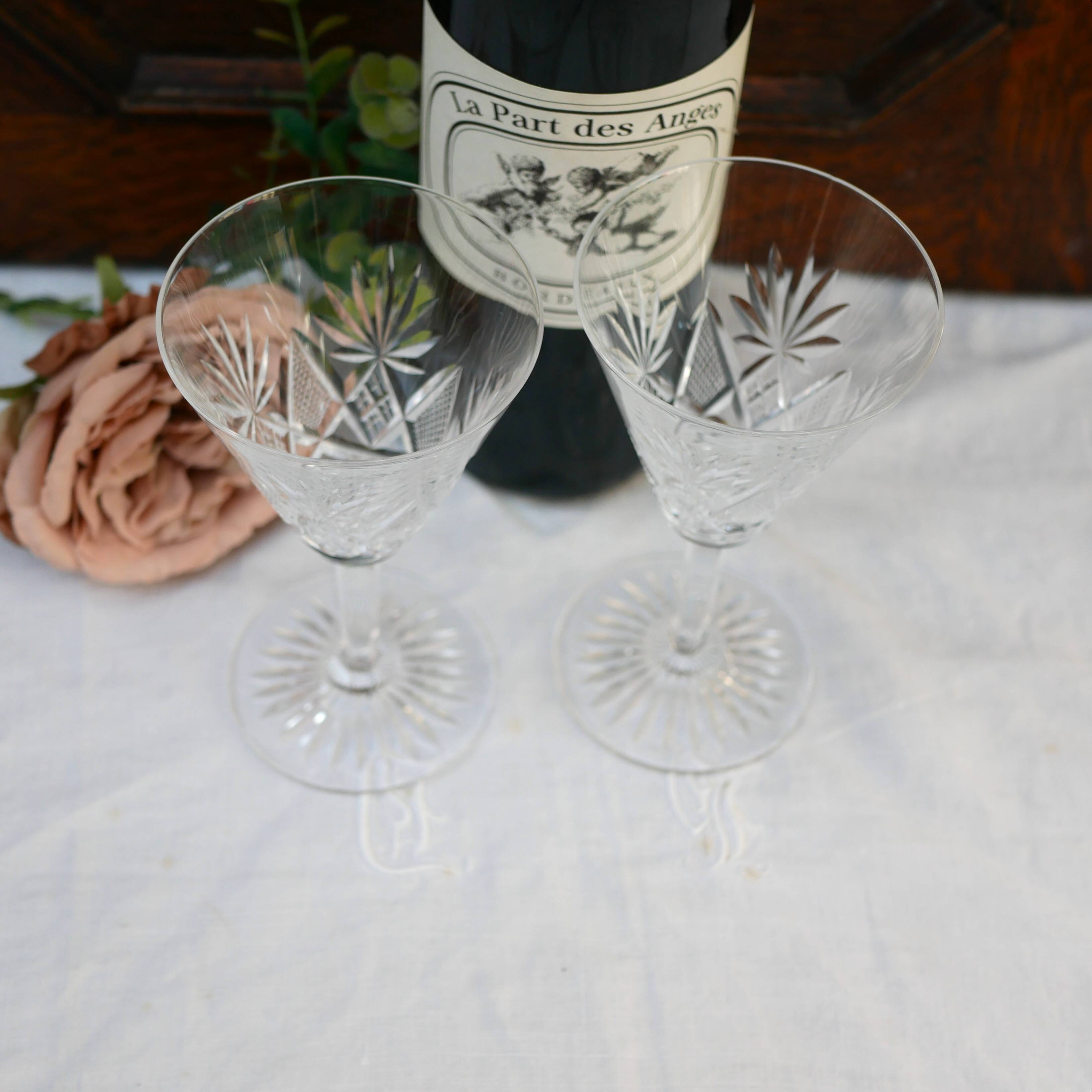 Two elegant crystal wine glasses