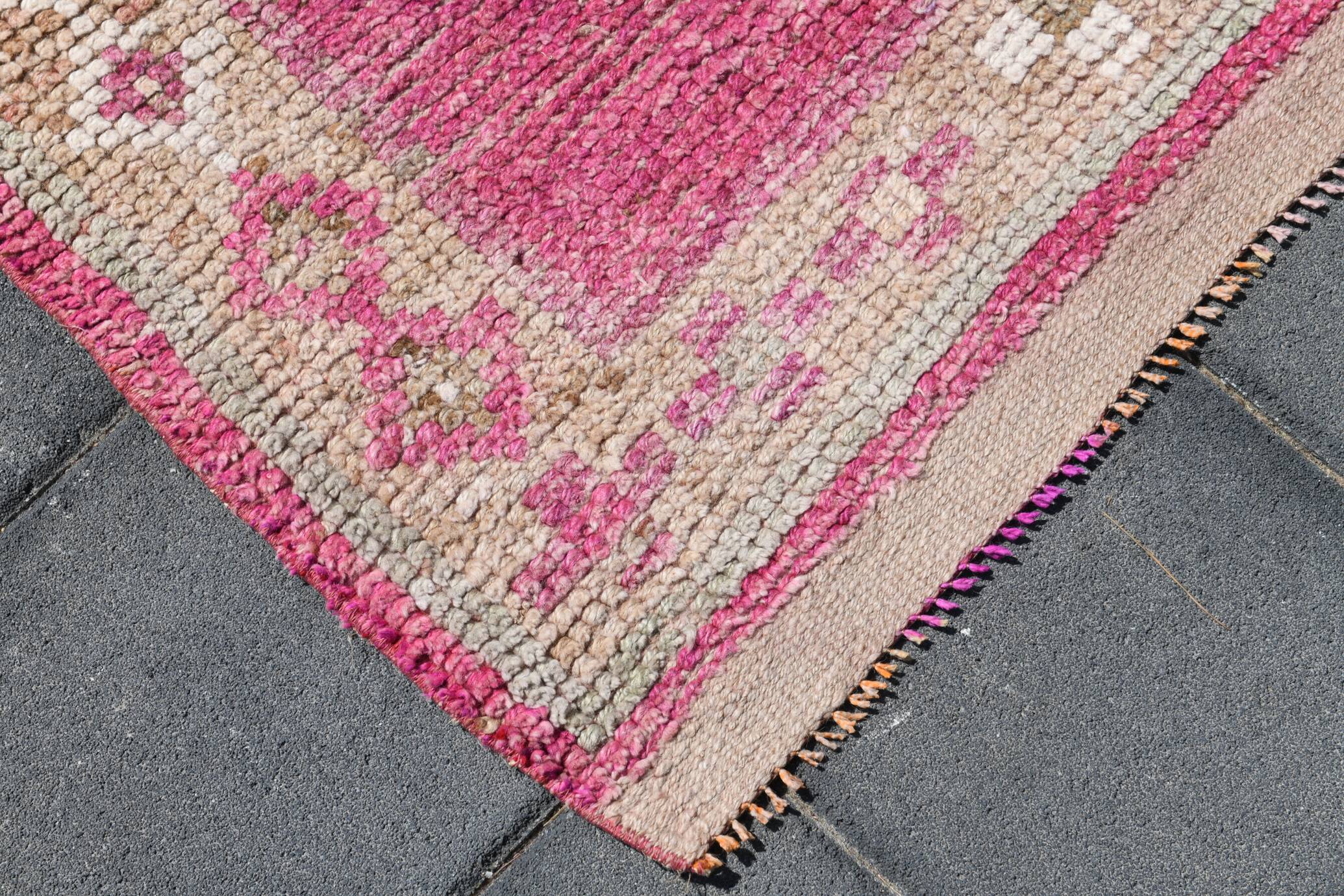 Tapis de Couloir Anatolien Fuchsia, Motifs Géométriques Vintage, 94x324 Cm
