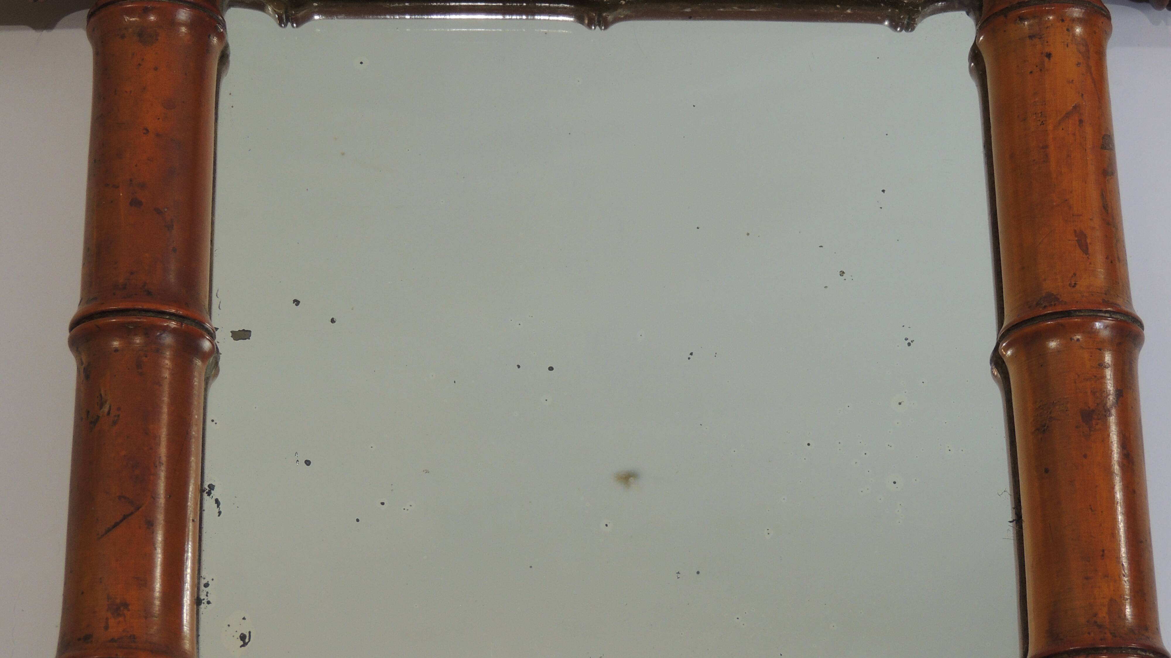 Antique mercury mirror in turned bamboo-style wood – Rare 19th century piece