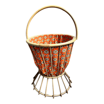 Vintage rattan sewing basket