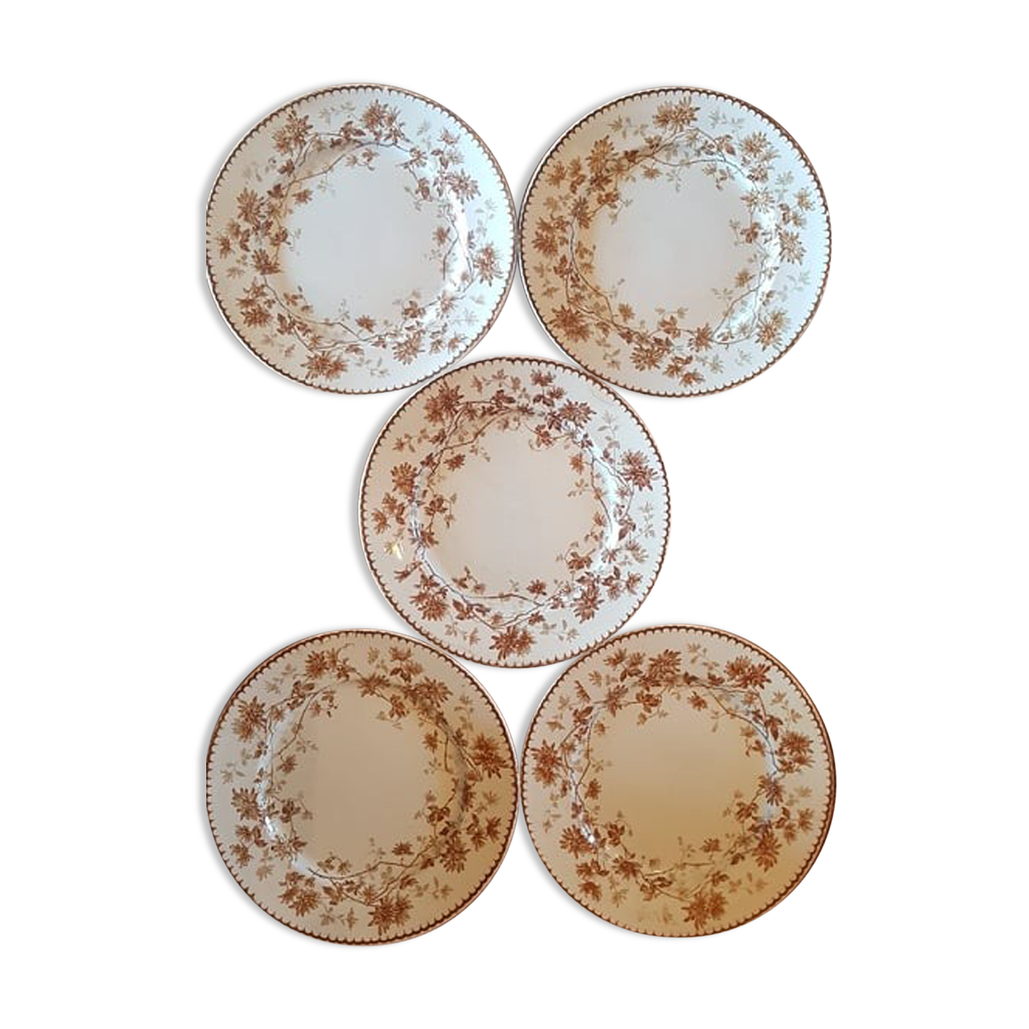 Set of 5 plates in Terre de Fer Creil & Montereau model Mignardise