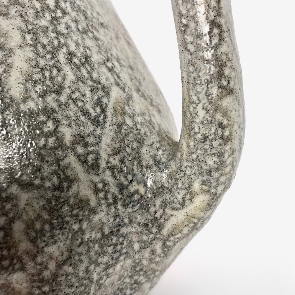 Large asymmetrical vase Vallauris pearl grey and enamelled orange