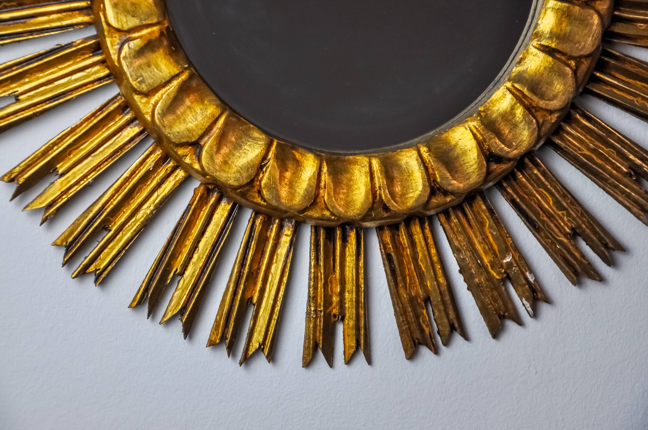Miroir soleil en bois dorée, mid century, 54cm
