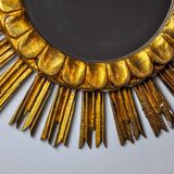 Miroir soleil en bois dorée, mid century, 54cm