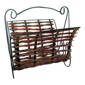 Metal and woven rattan magazine rack from the 60s.