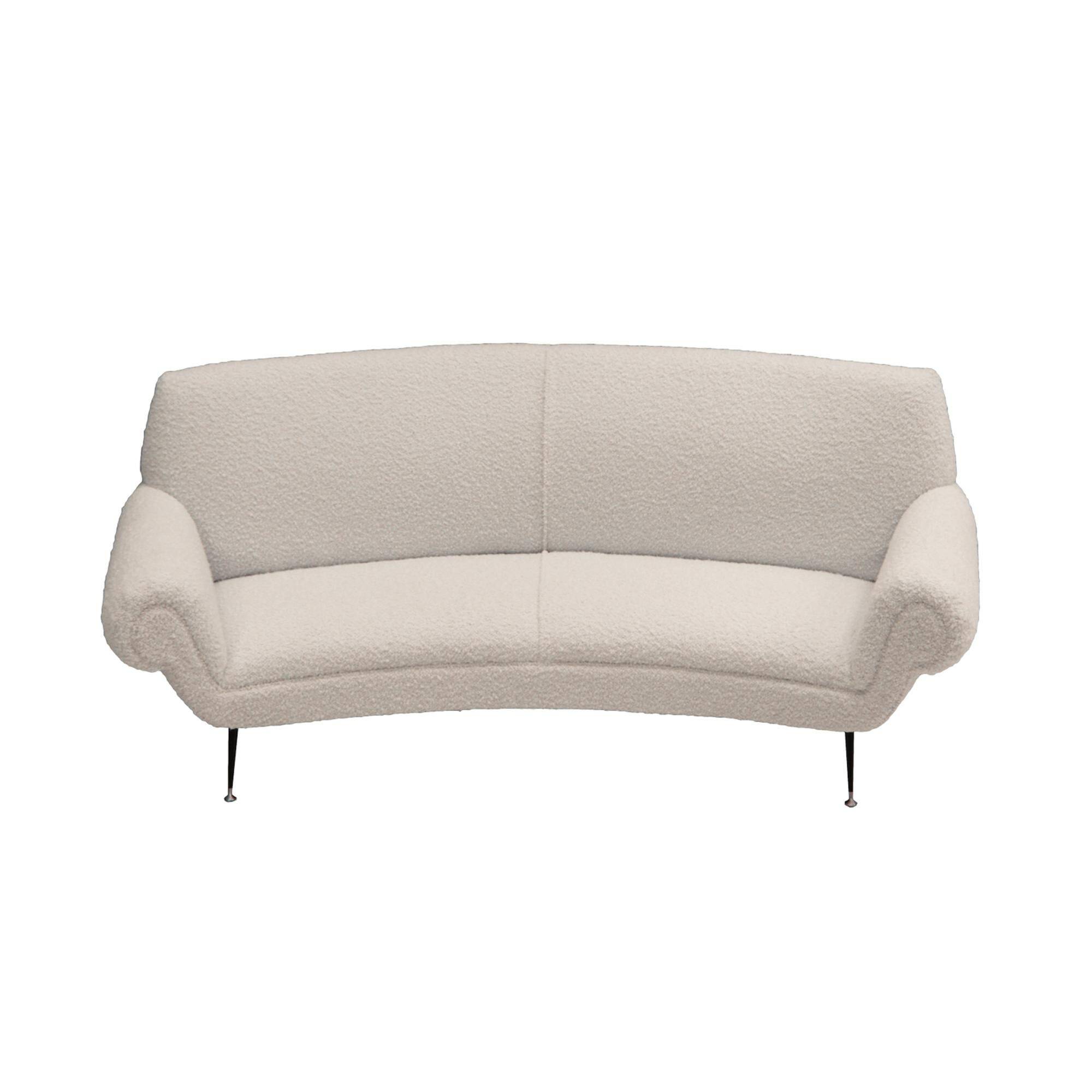 Mid-Century Gigi Radice for Minotti White Boucle Curved Six Legs Sofa