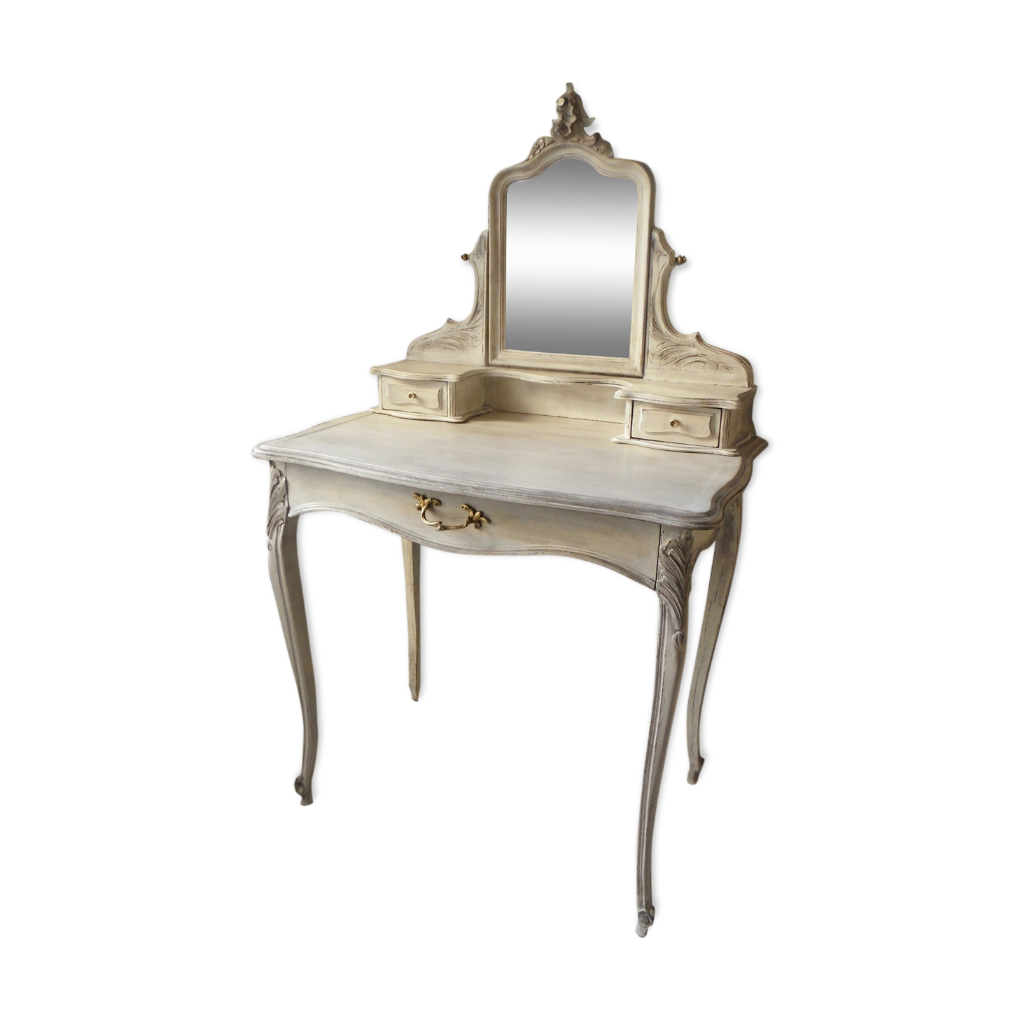 Former white grey patina hairdresser mirror table 2 Shabby chic drawer