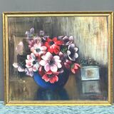 M.Steenbrugen. Still life with flowers in a blue vase. Pastel.