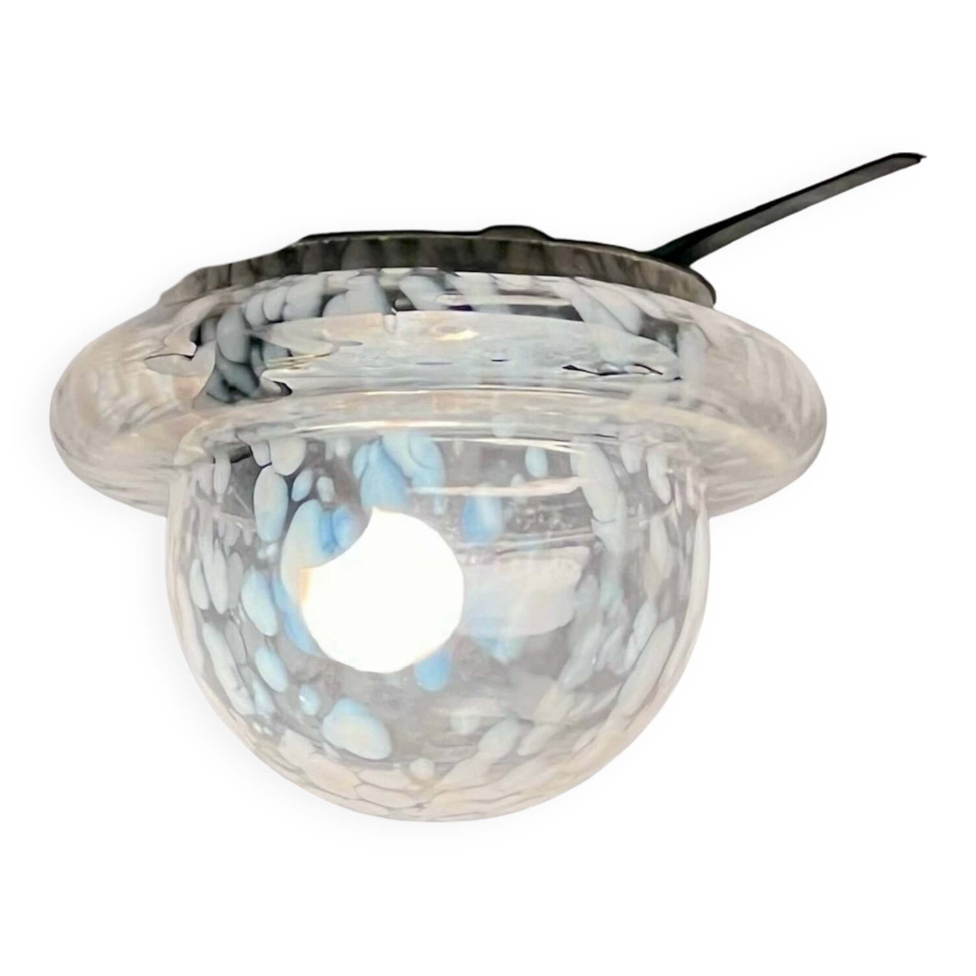 Vintage Space Age UFO Flush Mount Light Fixture with Spotted Glass Shade, 1960s