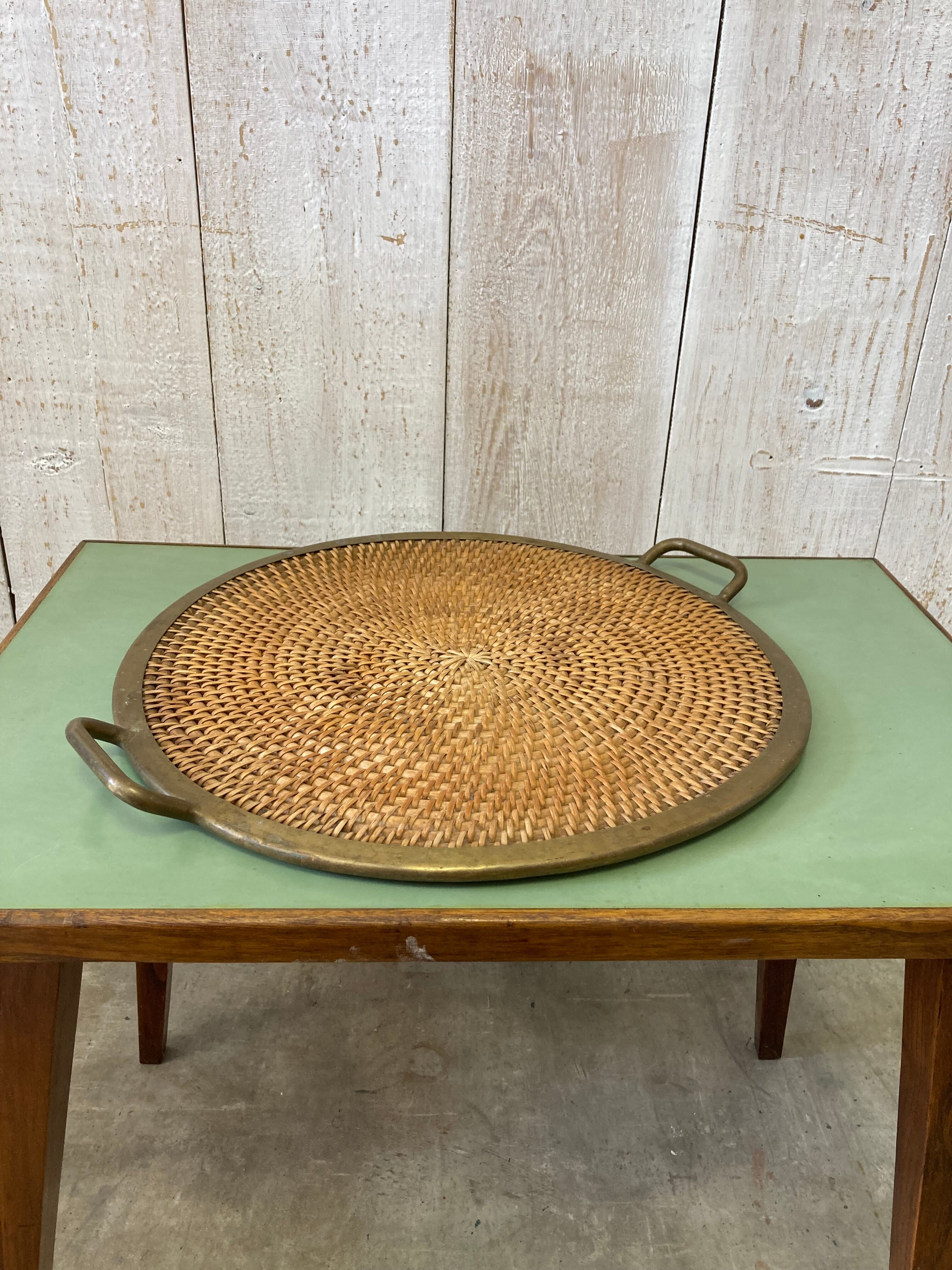 Wicker & brass tray