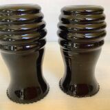 Pair of small painted black opaline vases