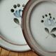 Assiettes plates grès beige fleur bleu/gris de MBFA Pornic modèle Fanchon, set de 6