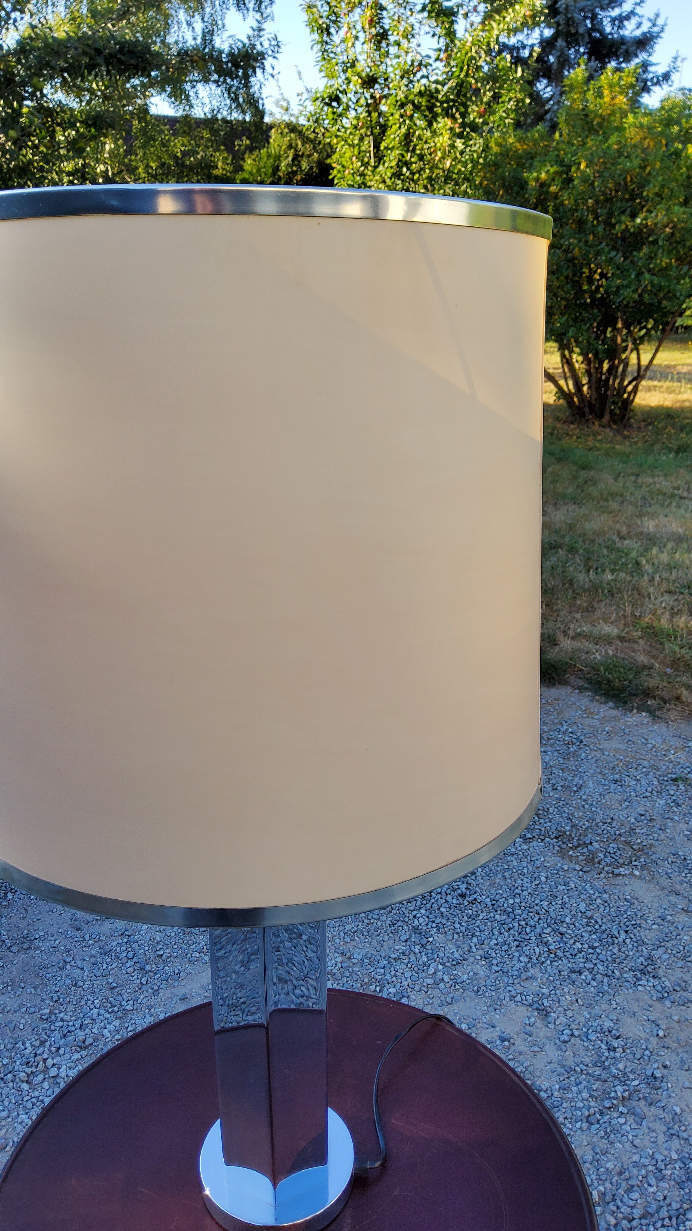 Lamp of the 70s in chrome metal original lampshade
