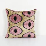 Pink Silk Ikat Velvet Pillow, Christmas Gift Cushion, Tribal Square Silk Ikat Pillow 23" x 23"