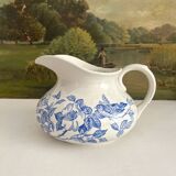 Antique chubby ironstone jug with floral and bird decoration