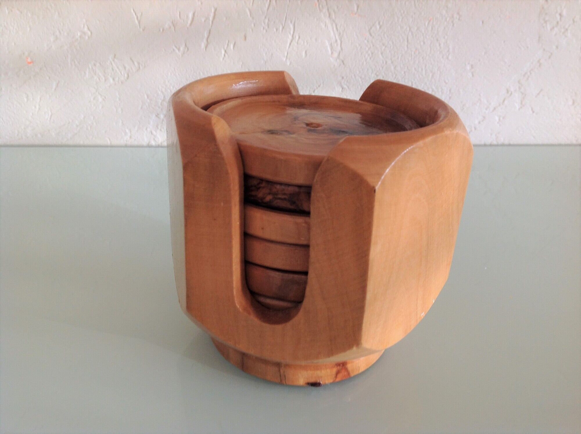 Set of six olive coasters / vintage 60s-70s