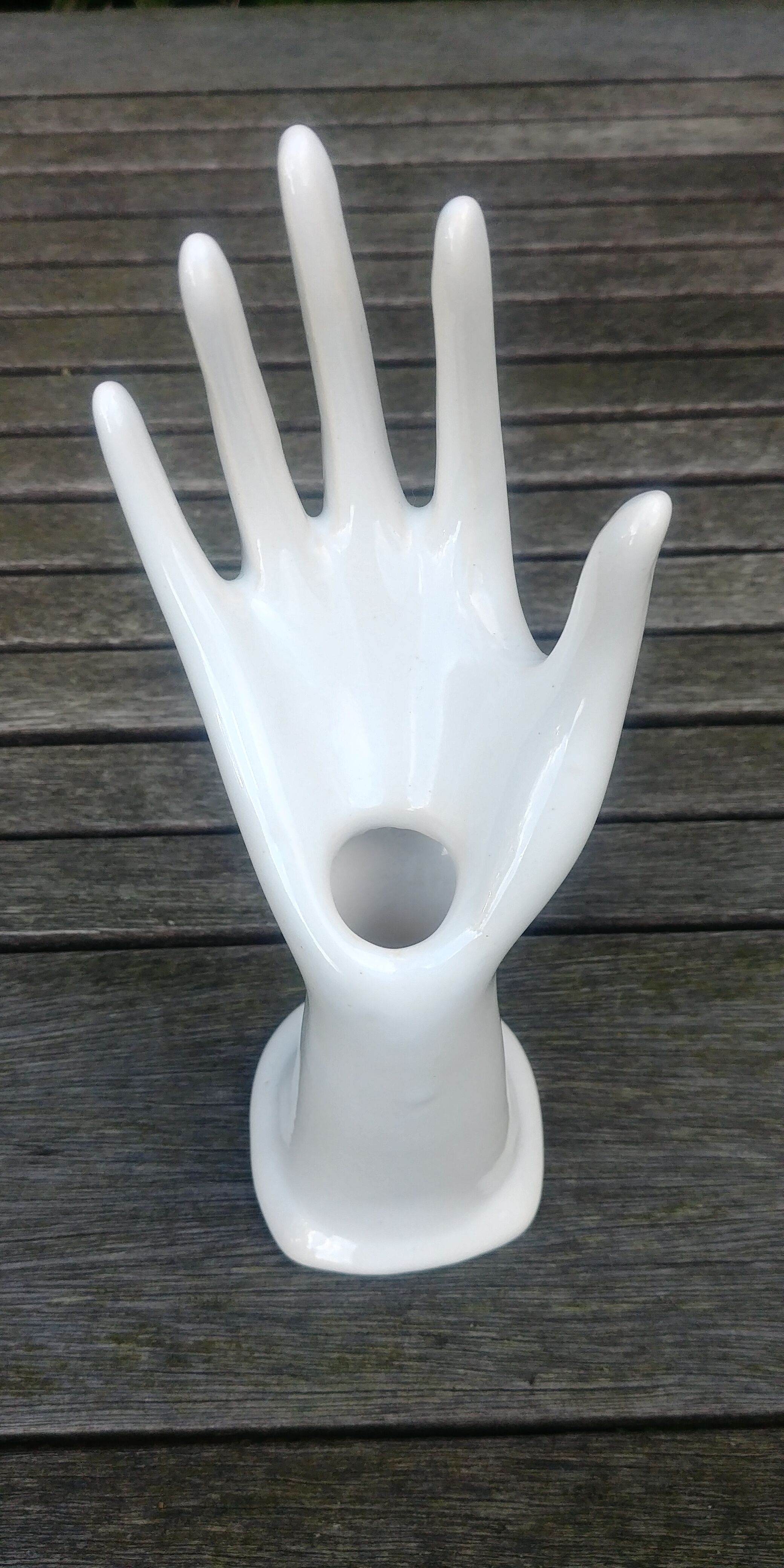 Hand ring holder, vase in white ceramic Vintage