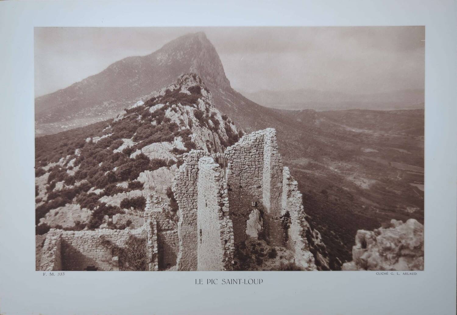 Pic Saint-Loup, vintage, photo plate printed in 1935.