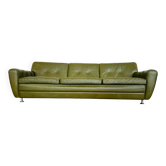 Vintage danish 3 person svend skipper lounge sofa in olive green leather