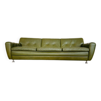 Vintage danish 3 person svend skipper lounge sofa in olive green leather