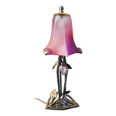 Wrought iron lamp from 1920 to 30, with gold patina with pretty pink tulip 39x16