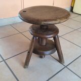 Old solid oak stool adjustable in height 50