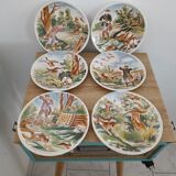 6 assiettes anciennes  sarreguemines  dv ( 1920 / 1950 ), décor " chasse "