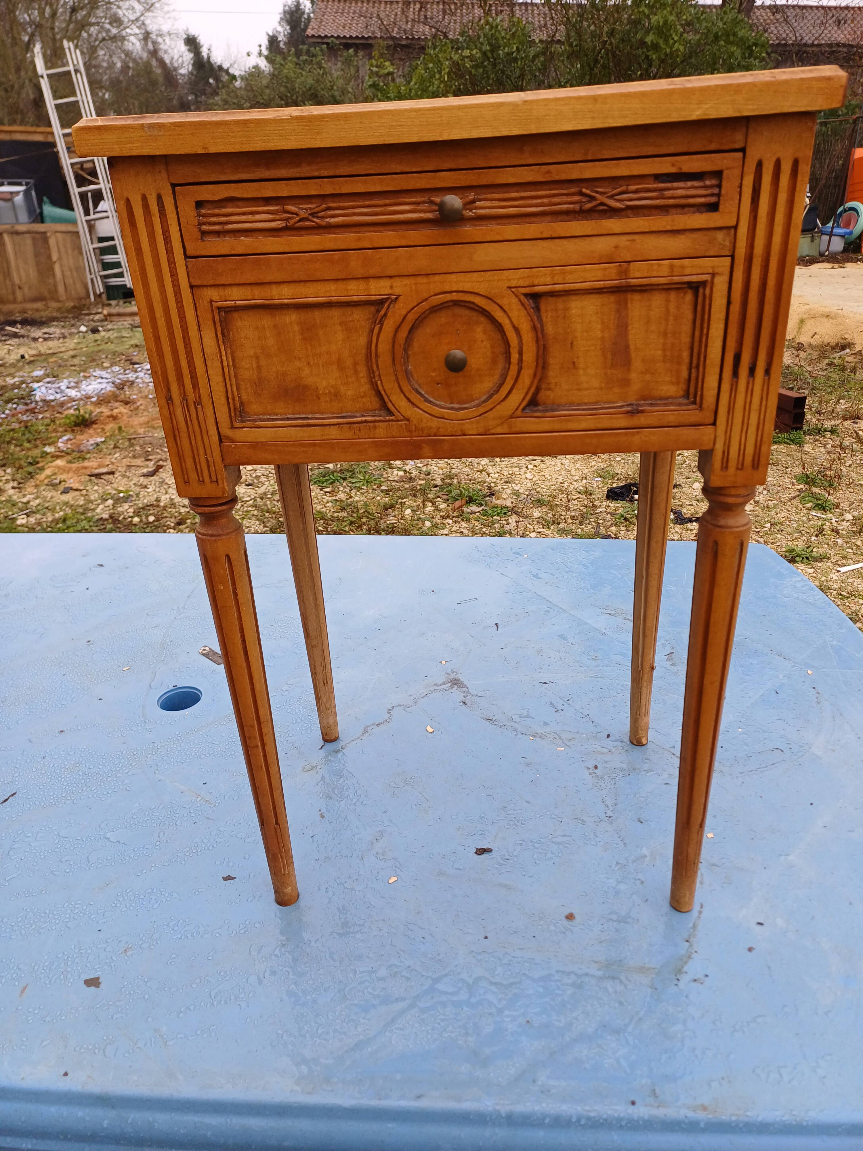 Nightstand 2 drawers walnut oak and burl walnut