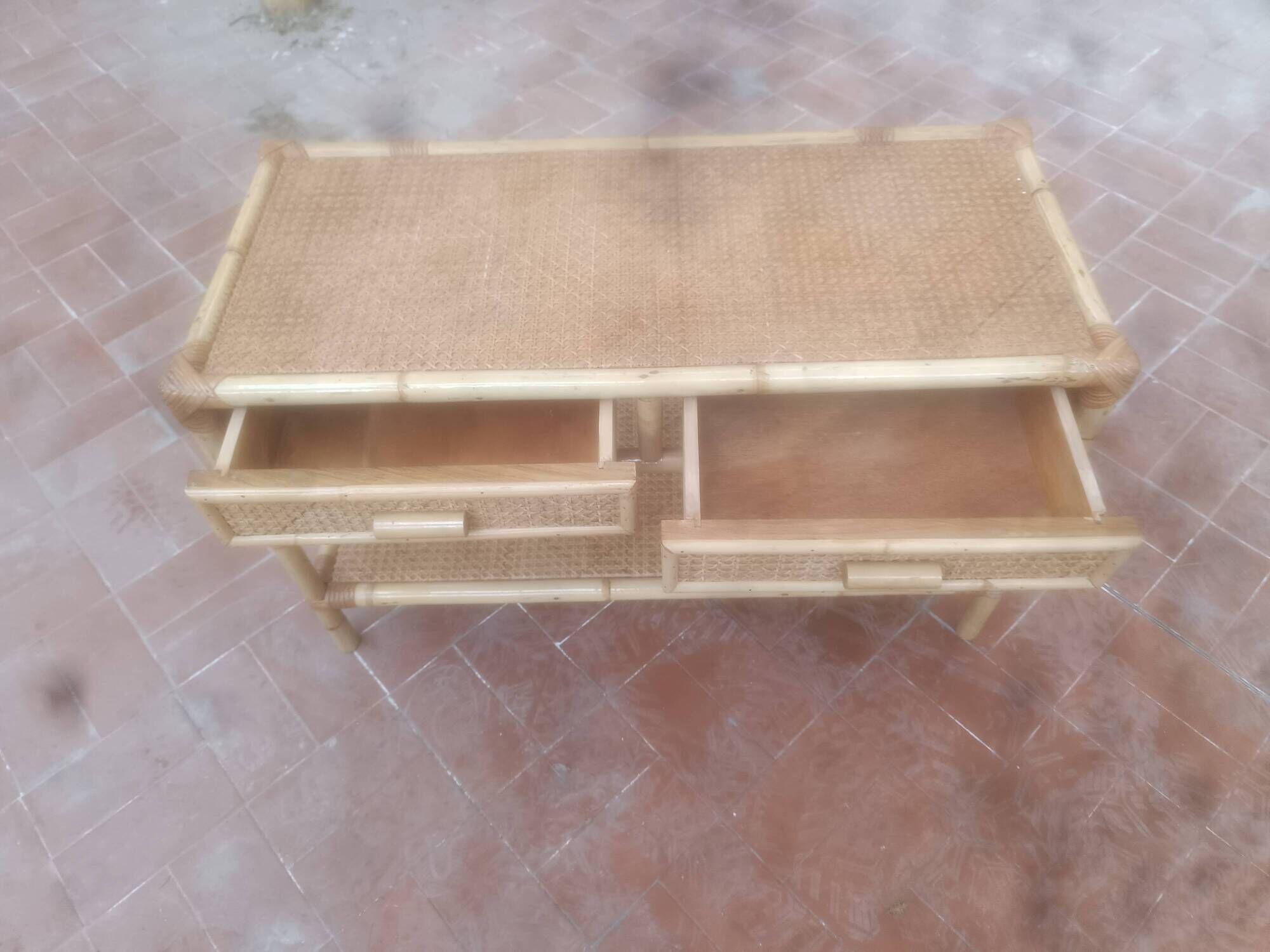 Bamboo and cane coffee table