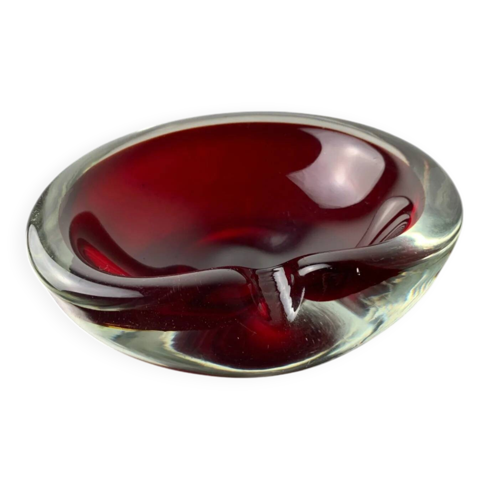 Sommerso red ashtray by Seguso, Murano glass, Italy, 1970