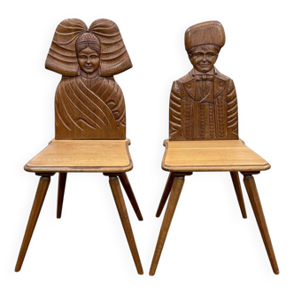 Paire de chaises alsaciennes en chêne début XXème