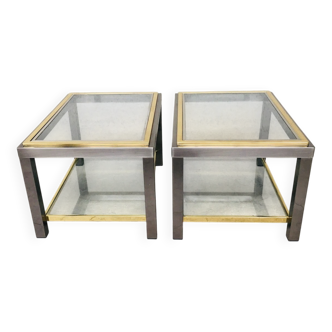 Hollywood Regency Two-Tier Sofa End Tables, 1970s, Set of 2