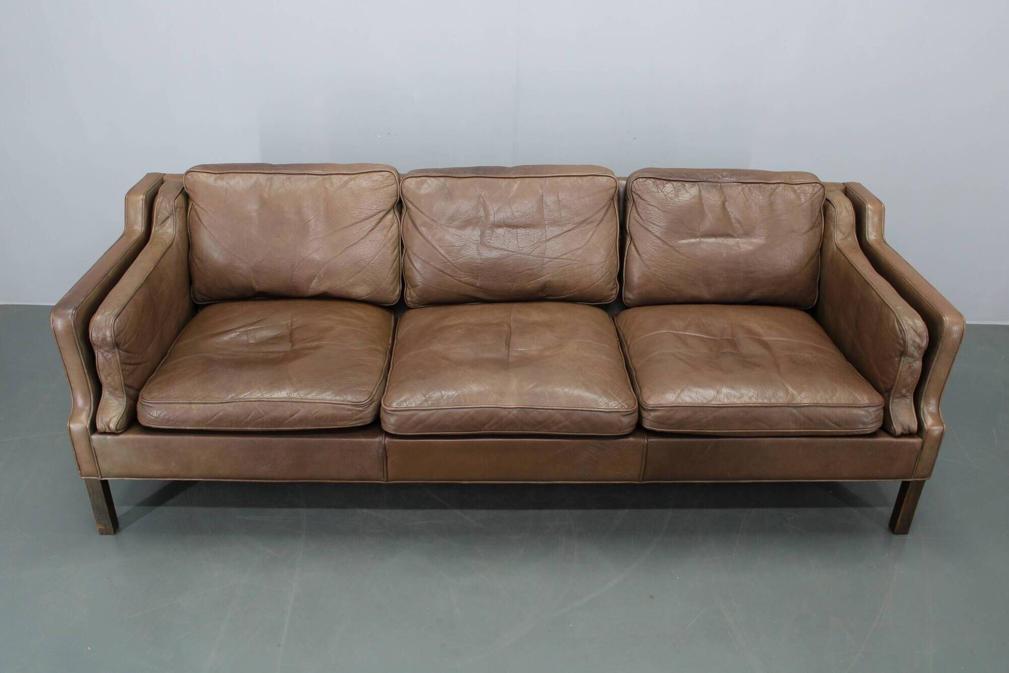 Danish mid-century three-seat brown leather sofa, 1970s