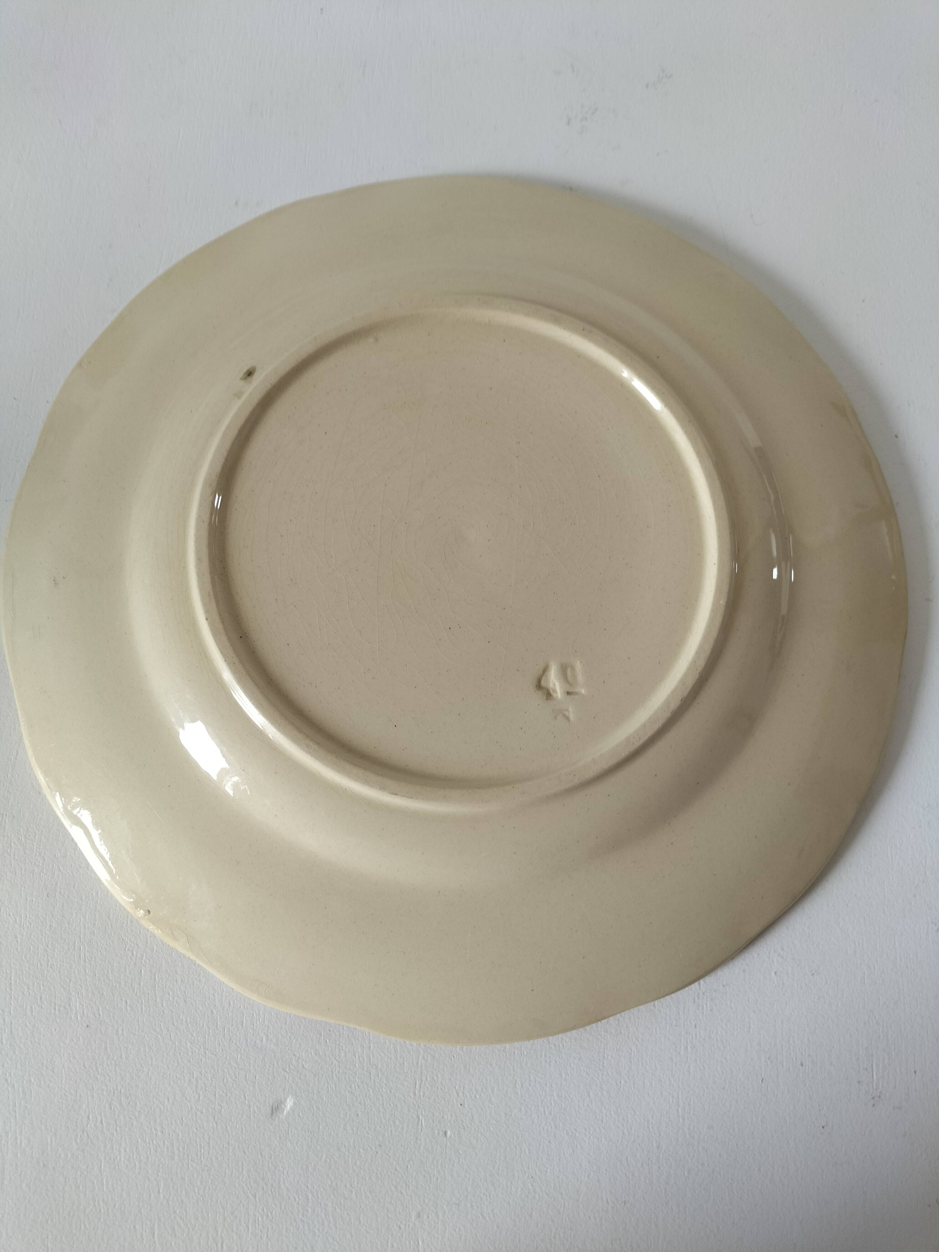 Antique earthenware plate – brown floral decoration – late 19th, early 20th century