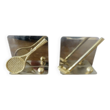 Serre livres en métal chromé et laiton "tennis & golf" années 70