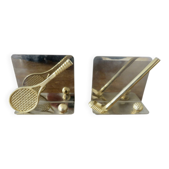 Chrome and brass bookends "tennis & golf" from the 1970s.