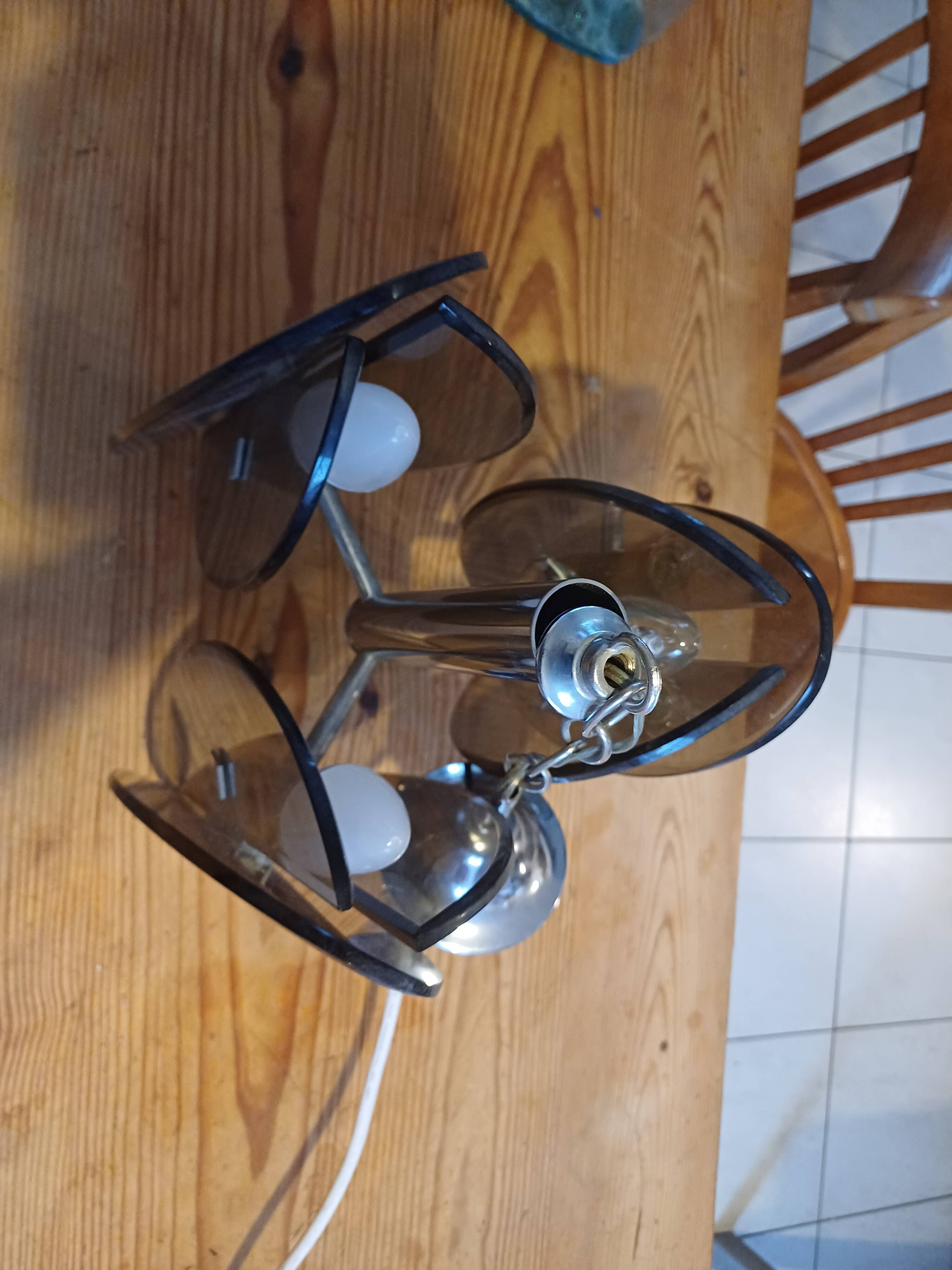 Vintage Chandelier Veca, Chrome and Smoked Glass