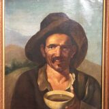 "Spanish beggar with bowl" oil on canvas 19th century