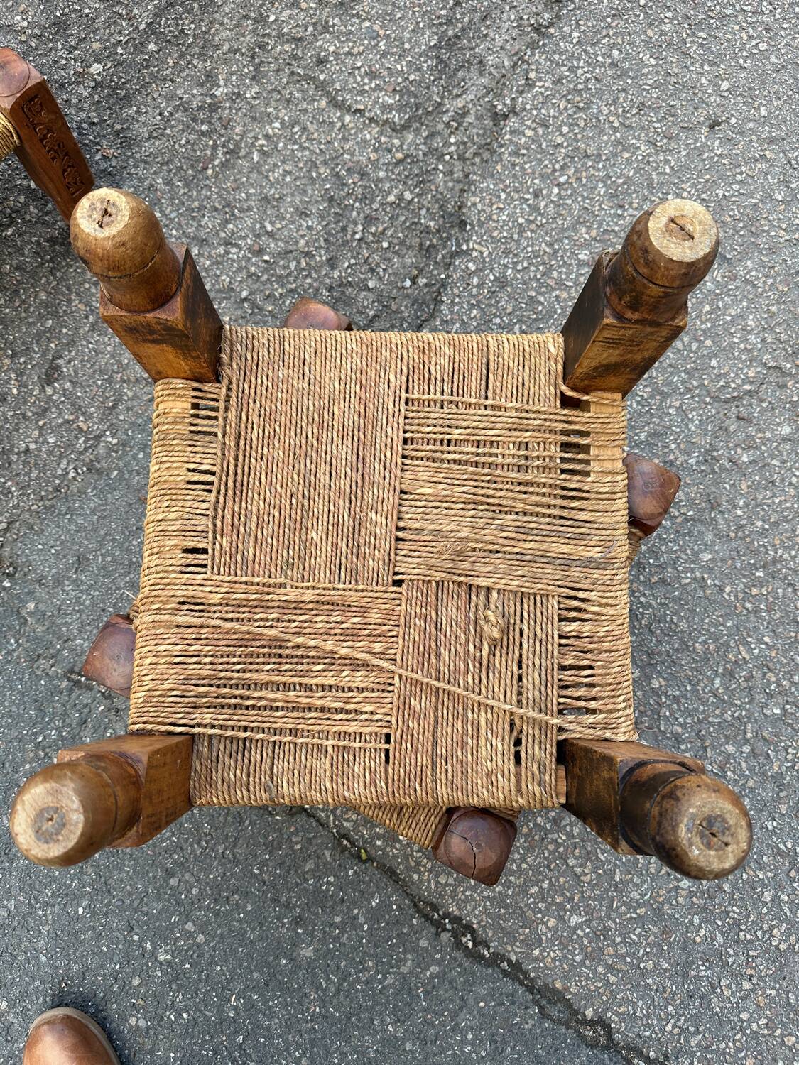 3 Indian wooden and rope stools
