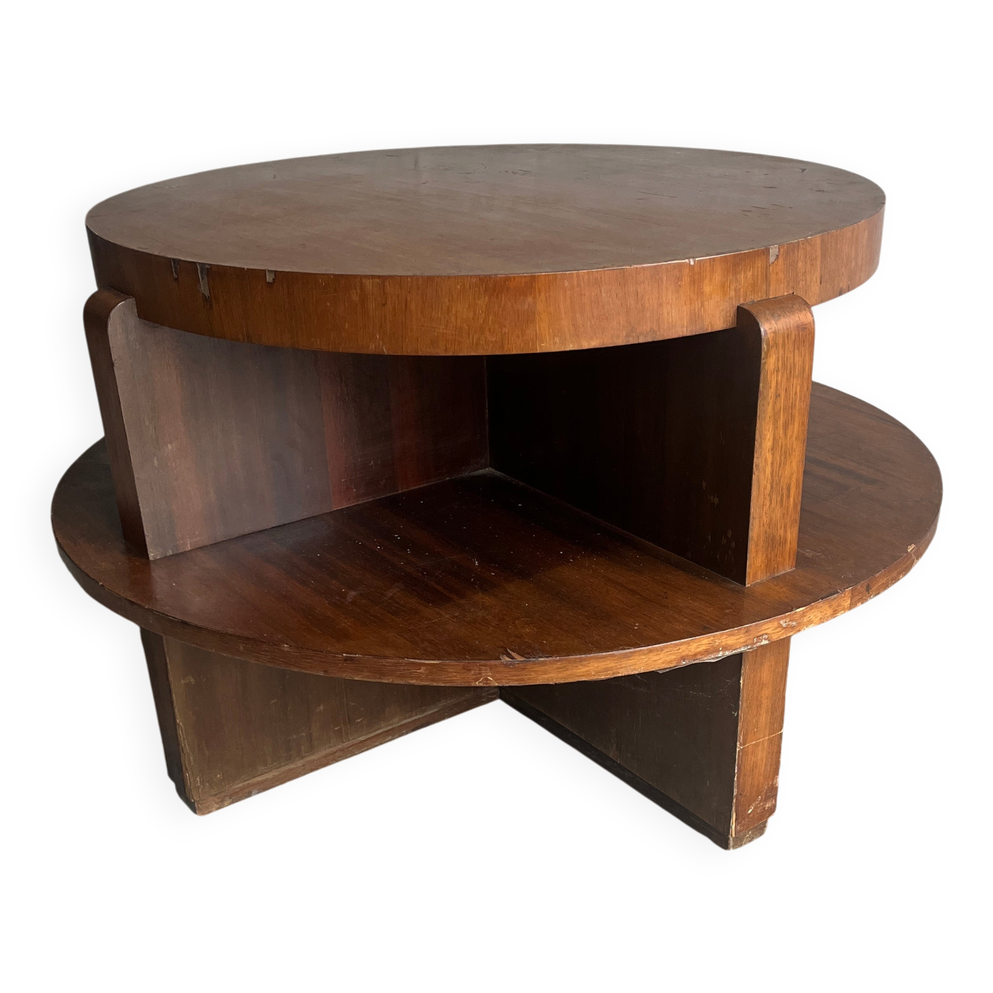 Vintage Art Deco round coffee table with double top