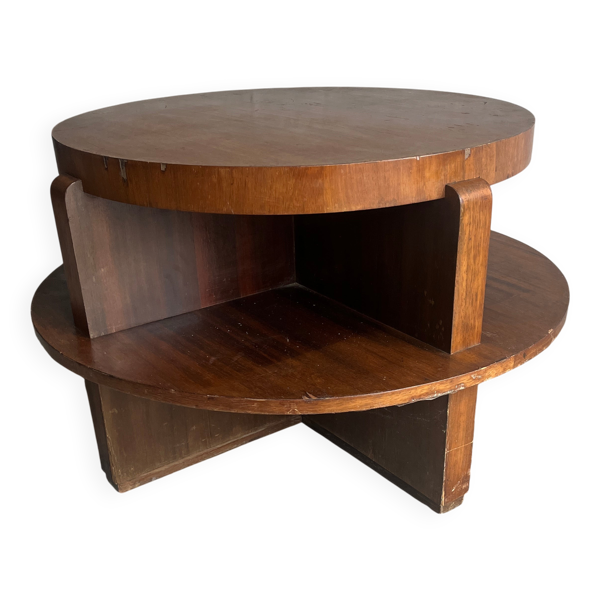Table basse ronde vintage Art déco à double plateau