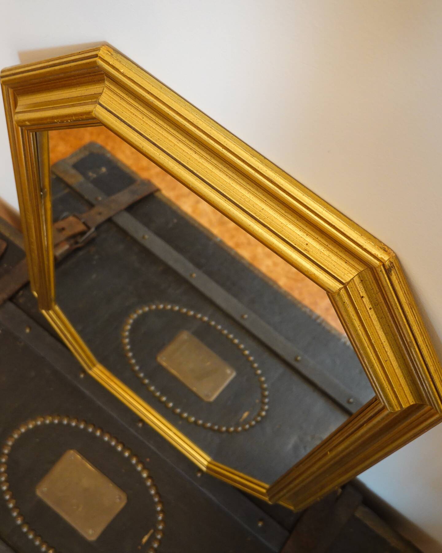 Art Deco style golden octagonal wall mirror