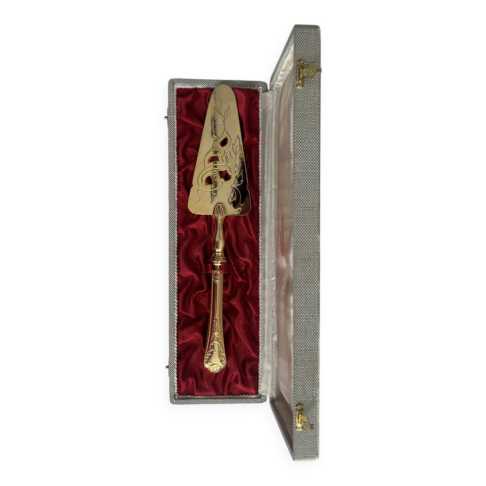 Vintage gold metal pie server – 1950s – with original case