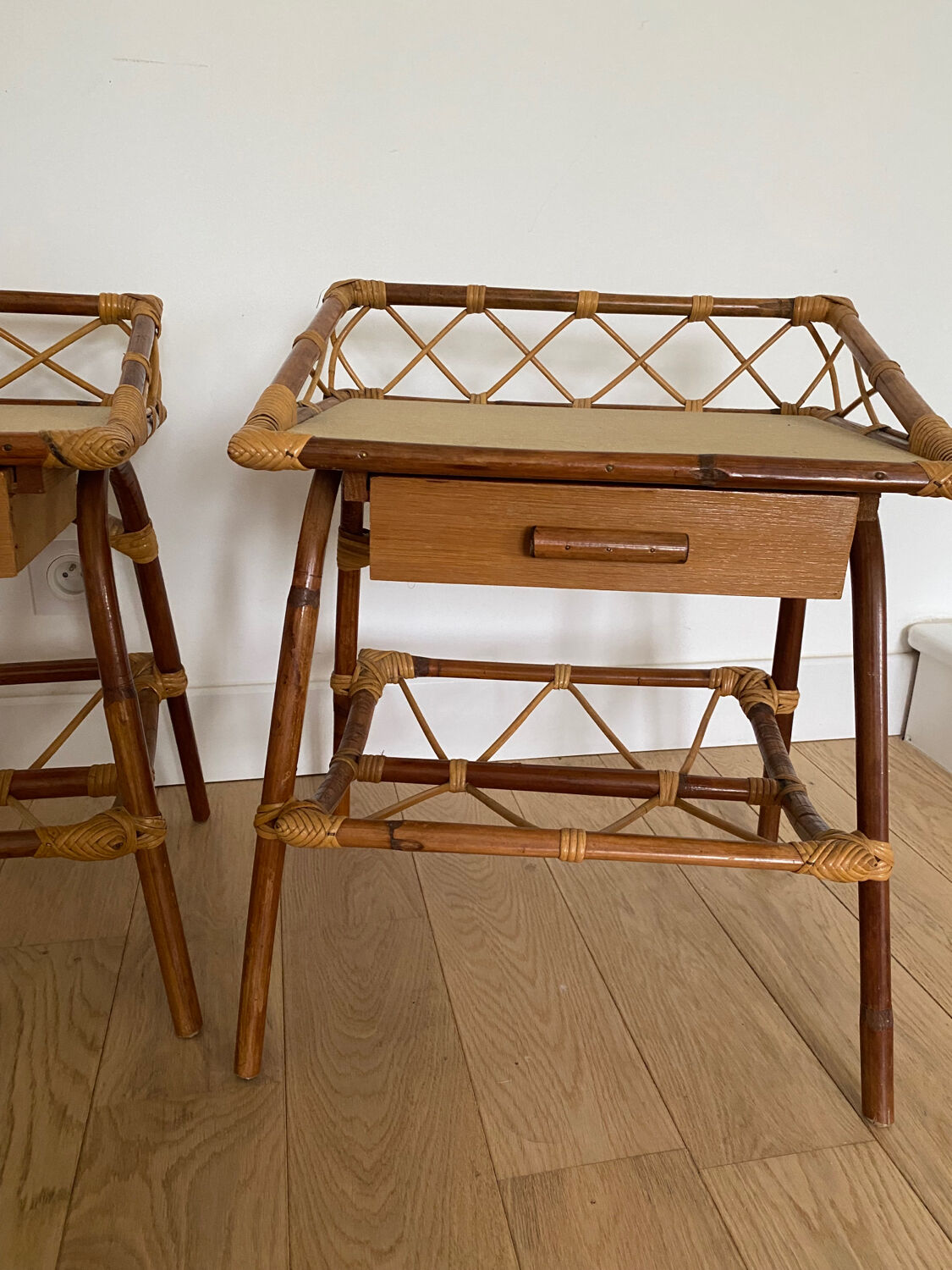 Pair of rattan bedside tables