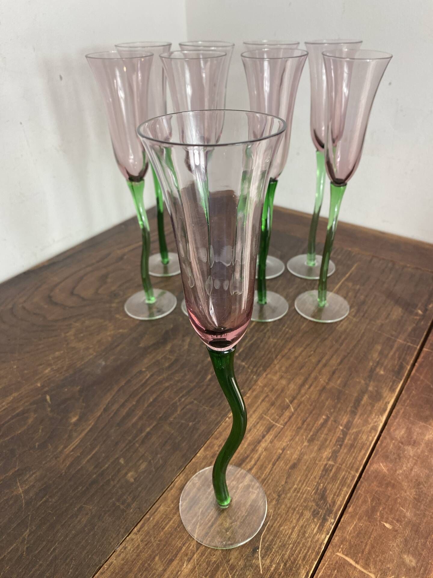 Coupes à champagne, verre soufflé, tulipe