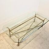 Table basse en laiton, chrome et verre, France 1970