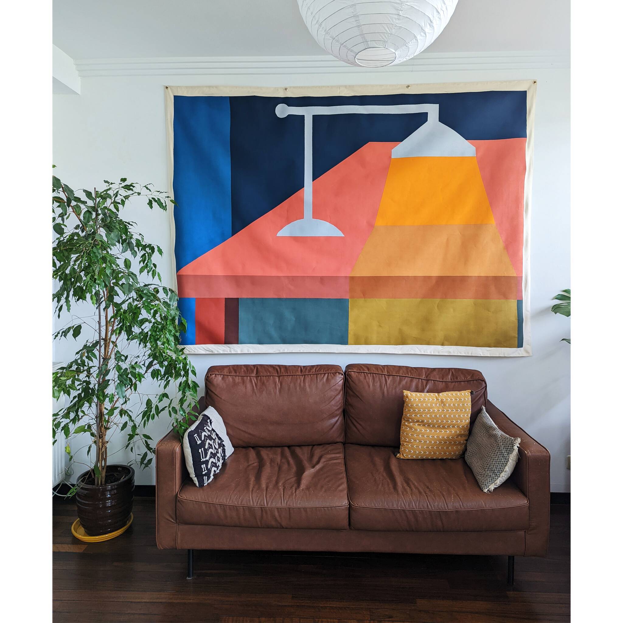 Lamp on table - painted tapestry