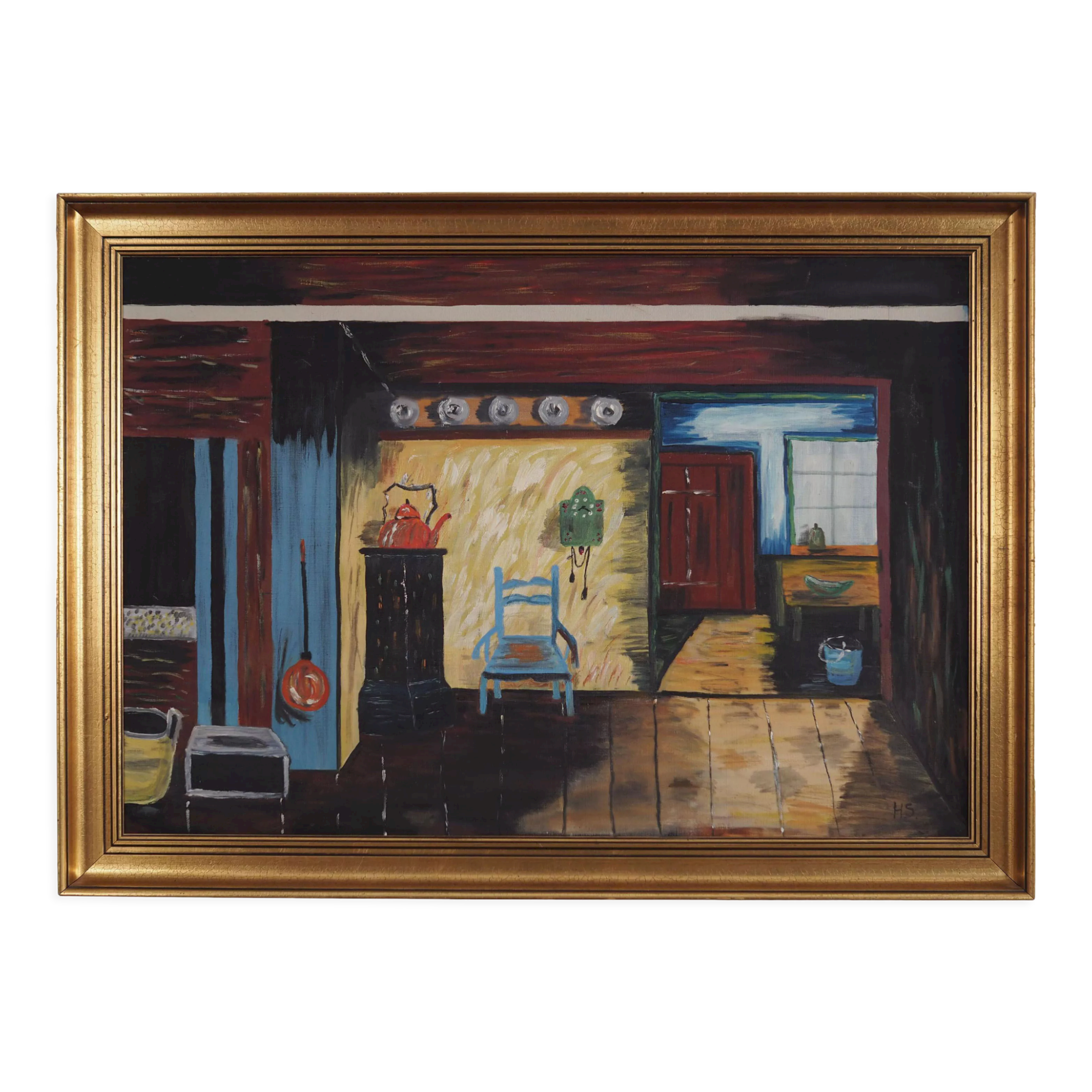 Painting „The Village House's Interior”, Scandinavian design, 1970s
