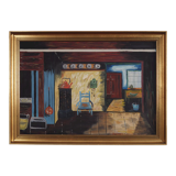 Painting „The Village House's Interior”, Scandinavian design, 1970s