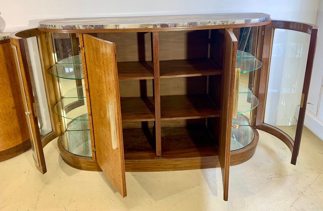 Art Deco period sideboard in precious wood veneer, Loupe d'Amboine